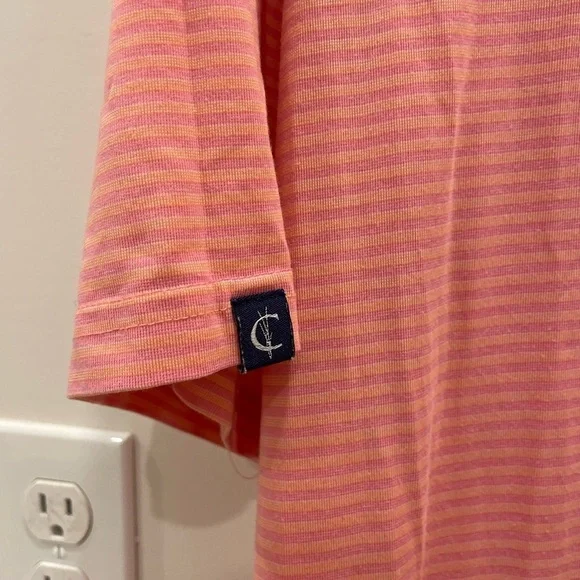 Criquet Men's Coral Striped Shirt - Picture 2 of 11